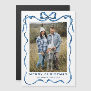 Festive Blue Christmas Bow Photo Magnetic Card