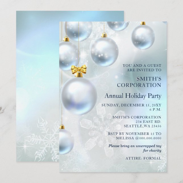 Festive Blue Christmas Corporate Holiday Party  In Invitation (Front/Back)