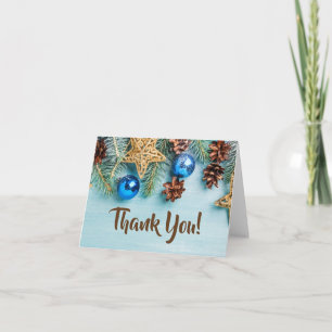 Festive Blue Christmas Holiday Thank You Card