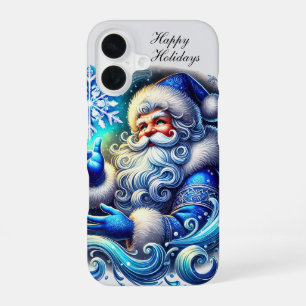 Festive blue Christmas Santa customisable iPhone 16 Case