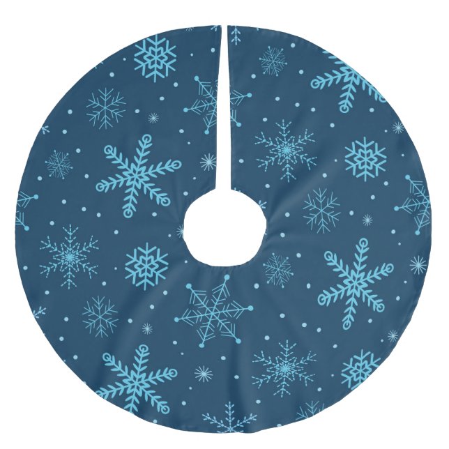 Festive Blue Christmas Snowflake Pattern  Brushed Polyester Tree Skirt (Front)