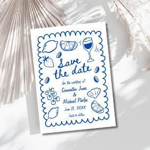 Festive Blue Coastal Wedding Save the Date