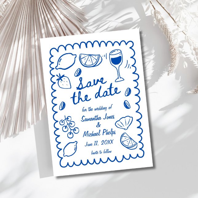 Festive Blue Coastal Wedding Save the Date (Festive Blue Coastal Wedding Save the Date)