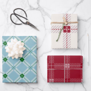 Festive Blue Crimson Plaid Tartan Christmas Wrapping Paper Sheet