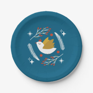Festive Blue & Gold Peace Dove Holiday Paper Plate