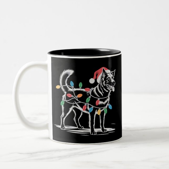 Festive Blue Heeler Christmas Holiday Cattle Dog  Two-Tone Coffee Mug (Left)