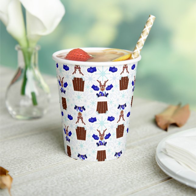 Festive Blue Kasky Christmas Reindeer Paper Cups (Insitu)