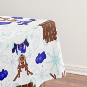 Festive Blue Kasky Christmas Reindeer Tablecloth