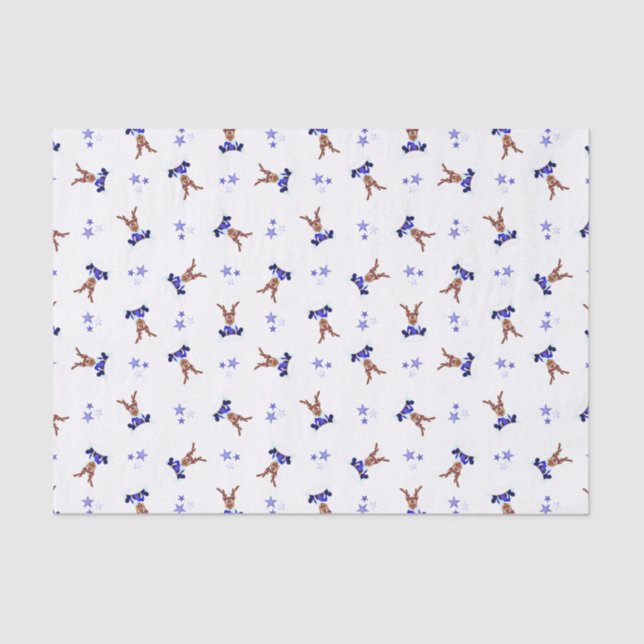 Festive Blue Kasky Christmas Reindeer Tissue Paper (Front)