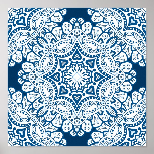 Festive Blue Mandala Poster (Front)
