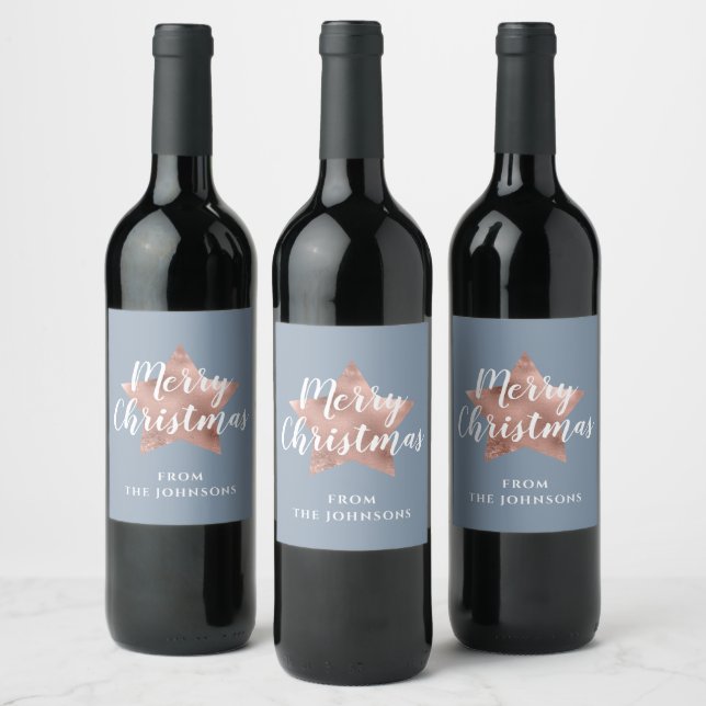 Festive Blue Merry Christmas Wine Label (Bottles)