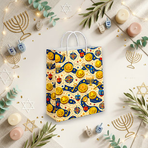 Festive Blue Painted Hanukkah Treasure Medium Gift Bag