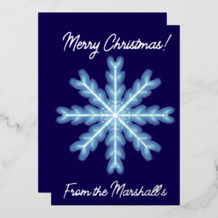 Festive Blue & Silver Snowflake Personal Christmas Foil Holiday Card