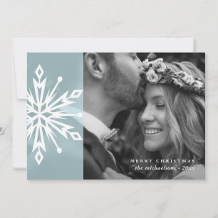 Festive Blue Snowflake Merry Christmas Photo Holiday Card