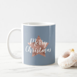 Festive Blue Star Merry Christmas Coffee Mug