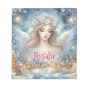 Festive Blue Watercolor Ethereal Frost Snow Angel Notepad