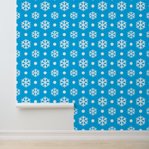 Festive blue white snowflake tiled pattern wallpaper