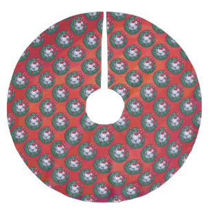 Festive Blue, White Soccer Ball Pattern on Red Brushed Polyester Tree Skirt