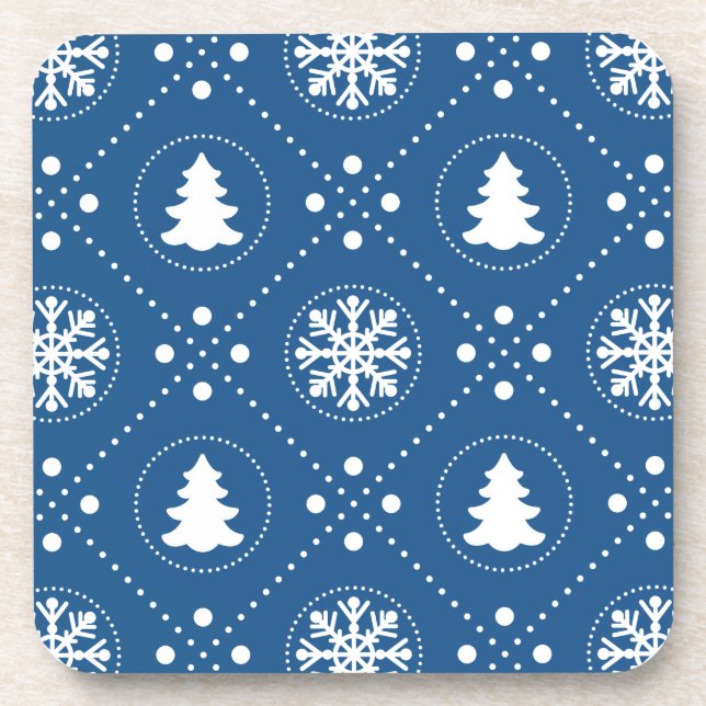Festive Blue White Winter Christmas Pattern Coaster (Front)