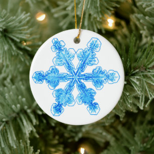 Festive Blue Winter Snowflake Ceramic Tree Decoration