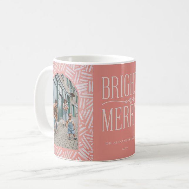 Festive Boho Pattern 2 Photo Family Holiday Coffee Mug (Front Left)