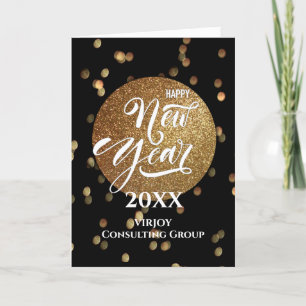 Festive Bokeh Gold Confetti Elegant Black Business Holiday Card