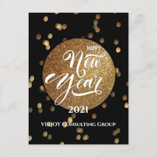 Festive Bokeh Gold Confetti Elegant Black Business Holiday Postcard