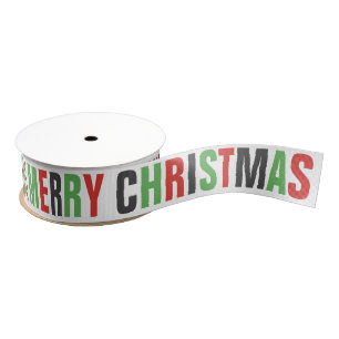 Festive Bold Letters Green Red "Merry Christmas" Grosgrain Ribbon