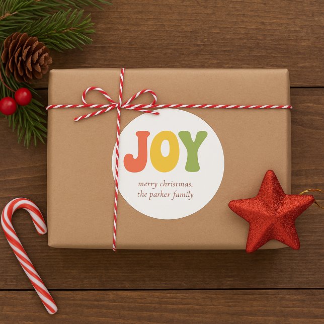 Festive Bold Typography Christmas Holiday Joy Classic Round Sticker (Creator Uploaded)