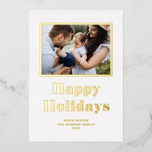 Festive Bold Typography Photo Happy Holidays Foil Holiday Card