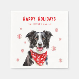 Festive Border Collie Red Heart Bandana Christmas Napkin