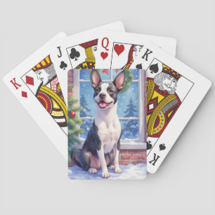 Festive Boston Terrier Christmas Art Playing Cards