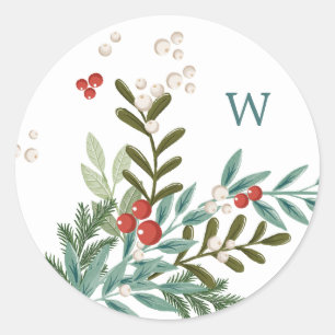 Festive Botanical Floral Christmas Classic White Classic Round Sticker