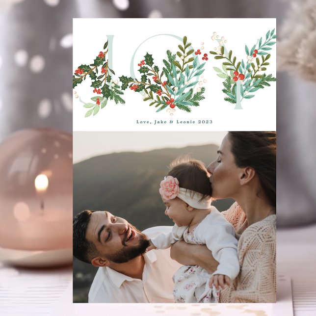 Festive Botanical Floral JOY Christmas Classic Holiday Card (Creator Uploaded)