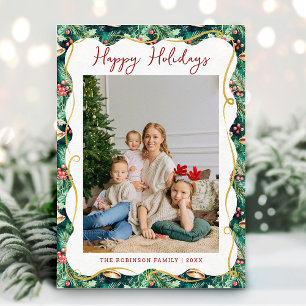 Festive Botanical Greenery Pattern Christmas Photo Holiday Card
