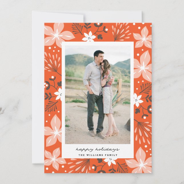 Festive Botanical Holiday Photo Card (Front)