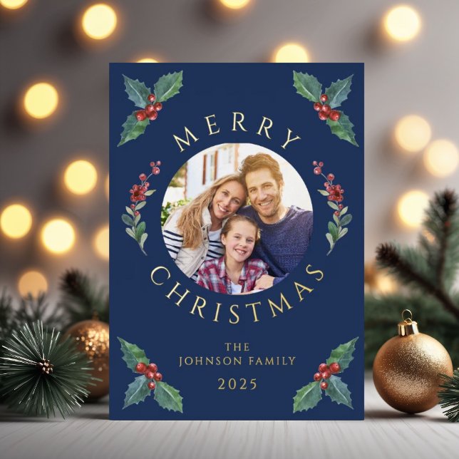 Festive Botanical Photo Christmas Foil Foil Holiday Card (Festive Botanical Photo Christmas Foil Foil Holiday Card)