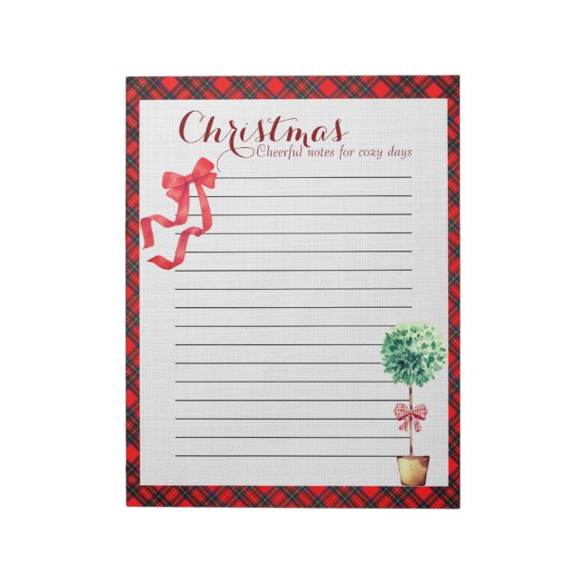 Festive Botanical Rustic Christmas Plaid Red Bow Notepad (Rotated)
