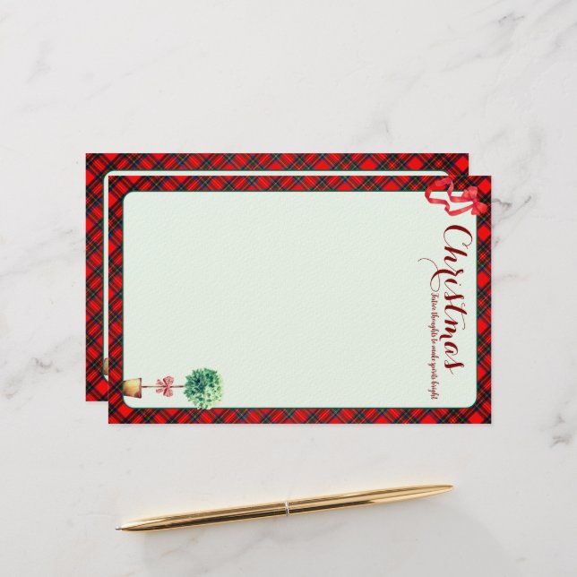 Festive Botanical Rustic Christmas Red Green Plaid Stationery (Front/Back In Situ)