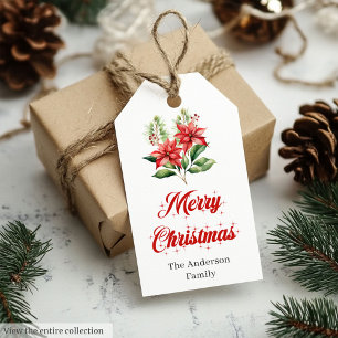 Festive Botanical Watercolor Merry Christmas Tags