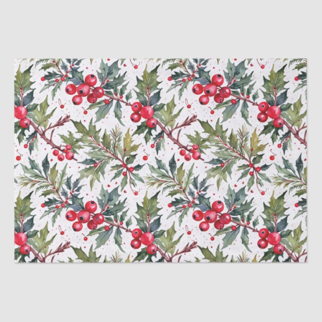 Festive Boughs of Holly Botanical Tissue Paper (Front)