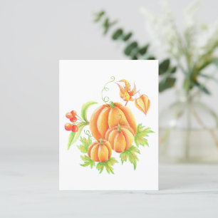Festive bouquet with pumpkin postcard