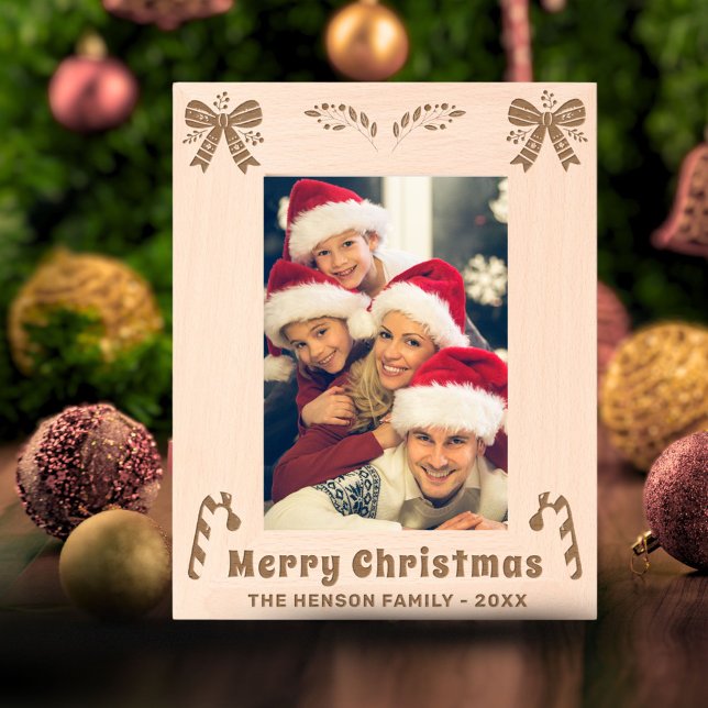 Festive Bow Candy Cane Christmas Family Photo Etched Frames (Creator Uploaded)