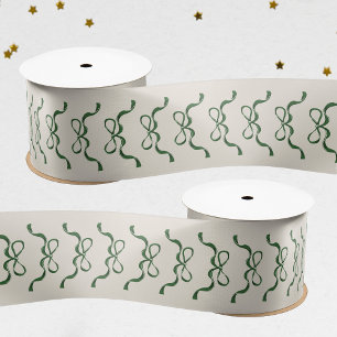 Festive Bows in Green Christmas Holiday Satin Ribbon