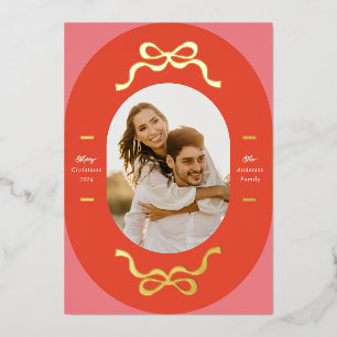 Festive Bows in Real Gold Oval Shape Photo Holiday