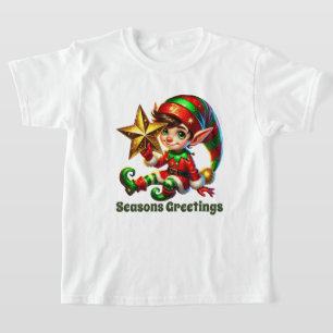 Festive boys Seasons Greetings elf Christmas T-Shirt