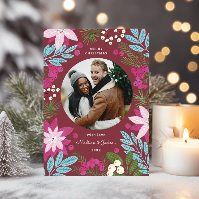 Festive Bright Burgundy Christmas Holiday Card (Festive Bright Burgundy Christmas Holiday Card)