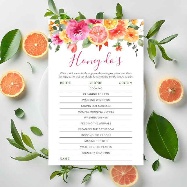Festive Bright Flowers Citrus Bridal Shower Game (Creator Uploaded)