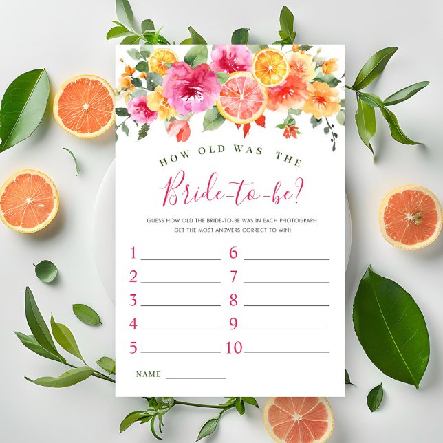 Festive Bright Flowers Citrus Bridal Shower Game (Creator Uploaded)