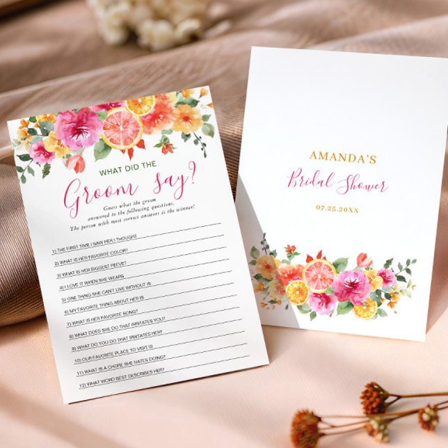 Festive Bright Flowers Citrus Bridal Shower Game Invitation (Creator Uploaded)